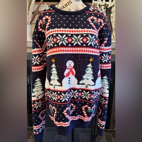 Daisys Boutique Ugly Christmas Sweater Unisex Candy Canes Snowman Tree Sz Large - Picture 1 of 7